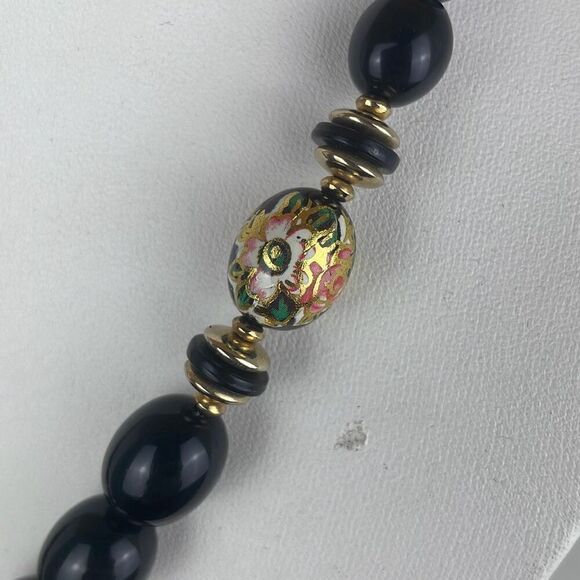 Vintage 80s Painted Floral Beaded Necklace - Picture 4 of 7